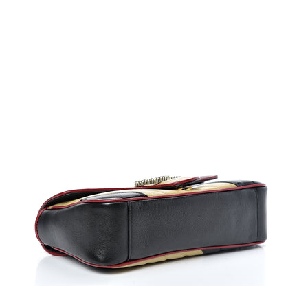 Gucci Vintage Effect Calfskin Matelasse Diagonal Striped Small Torchon GG Marmont Shoulder Bag Black Beige 3 of 9