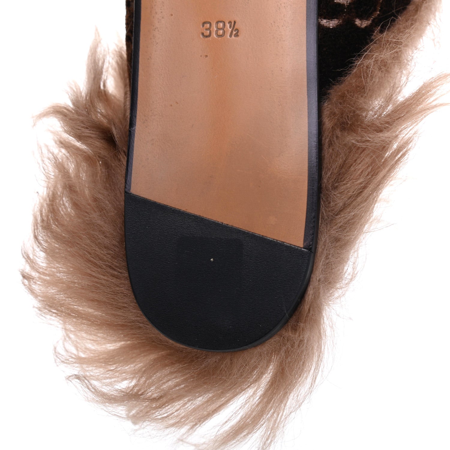 Gucci Velvet GG Monogram Fur Womens Princetown Slippers 38.5 Brown Black Natural 10 of 11