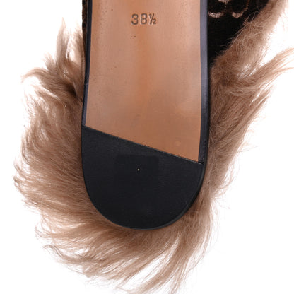 Gucci Velvet GG Monogram Fur Womens Princetown Slippers 38.5 Brown Black Natural 10 of 11