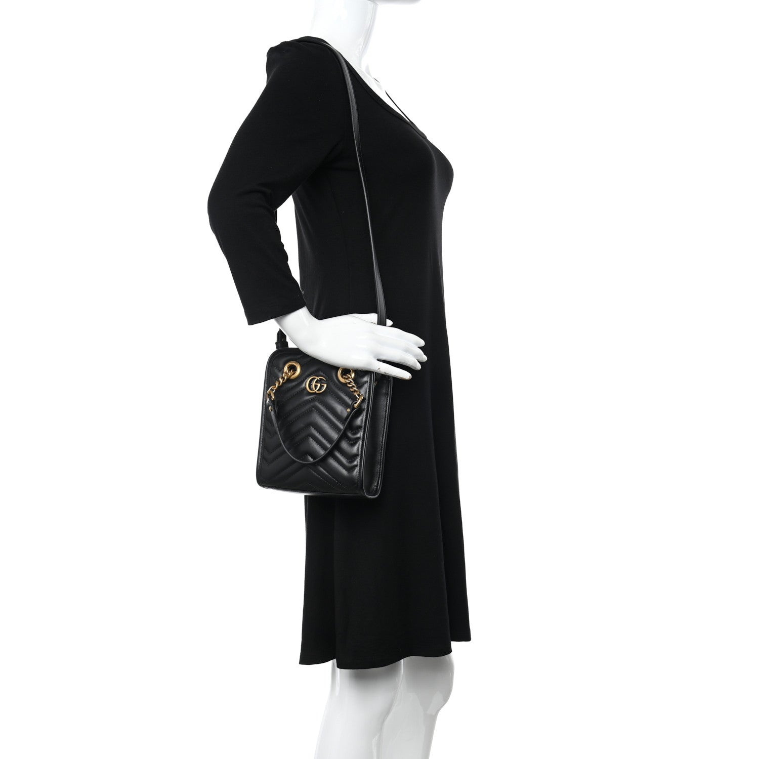 Gucci Calfskin Matelasse Chevron Mini GG Marmont Tote Black 2 of 10