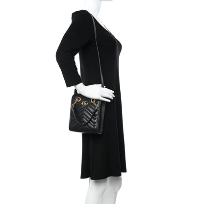 Gucci Calfskin Matelasse Chevron Mini GG Marmont Tote Black 2 of 10