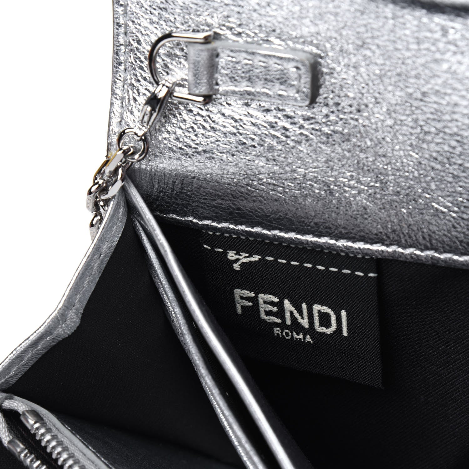 Fendi Vitello Soft Catalan Mirror F is Fendi Bi-Color FF 1974 Embossed Continental Envelope Wallet On Chain Maya Black Argento 8 of 12