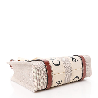 Chloe Cotton Calfskin Small Woody Ribbon Tote With Strap White Brown 4 of 11