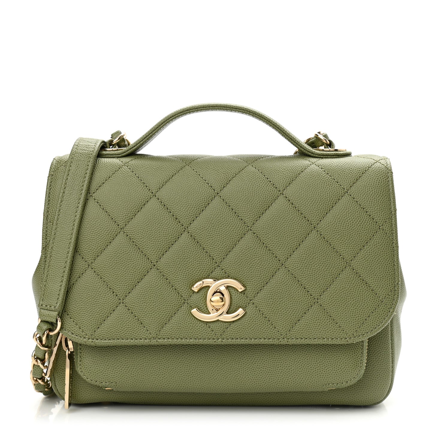 Caviar Quilted Medium Business Affinity Flap Green