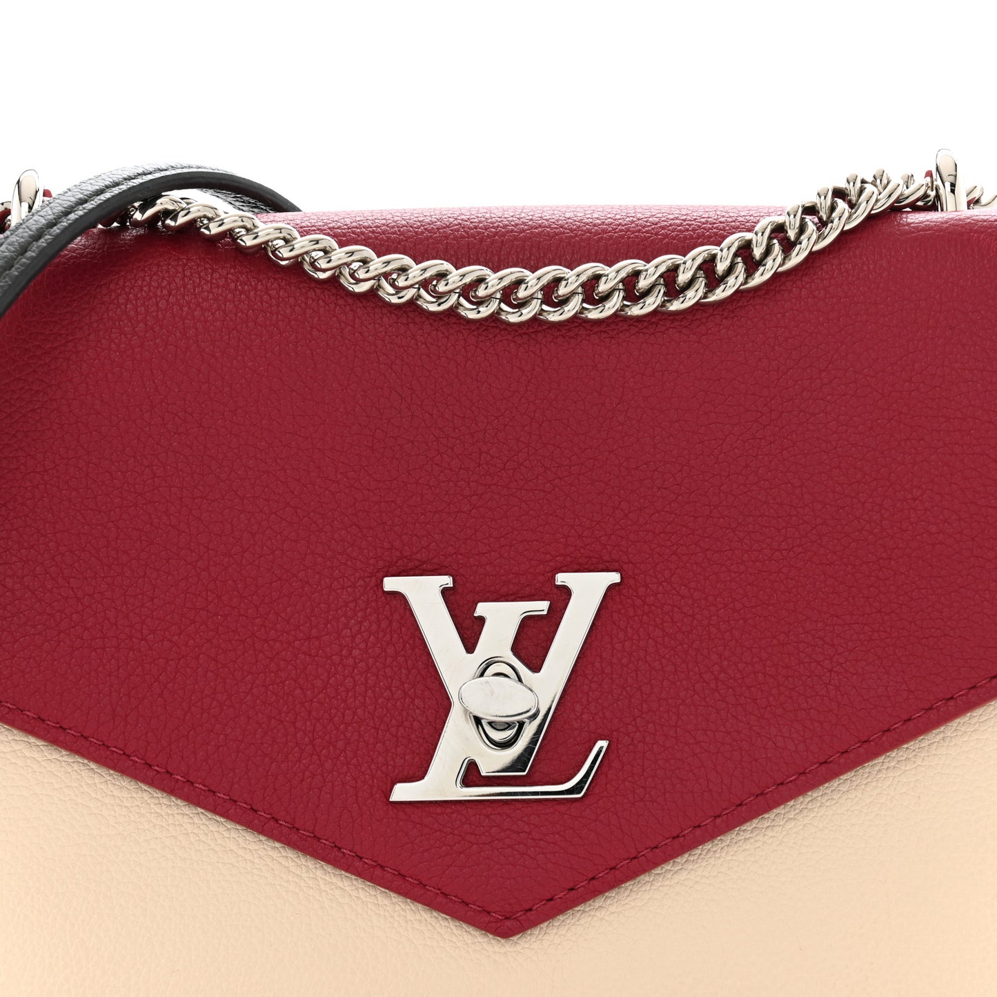 Soft Calfskin Mylockme Chain Bag BB Lie De Vin Etain Creme