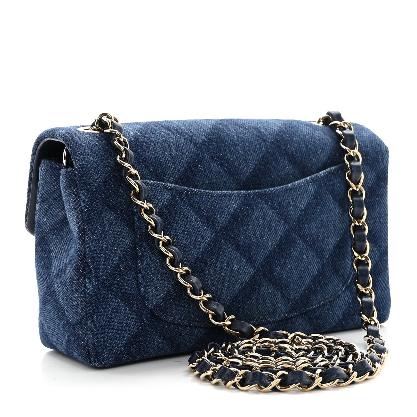 Printed Denim Quilted Mini Rectangular Flap Dark Blue