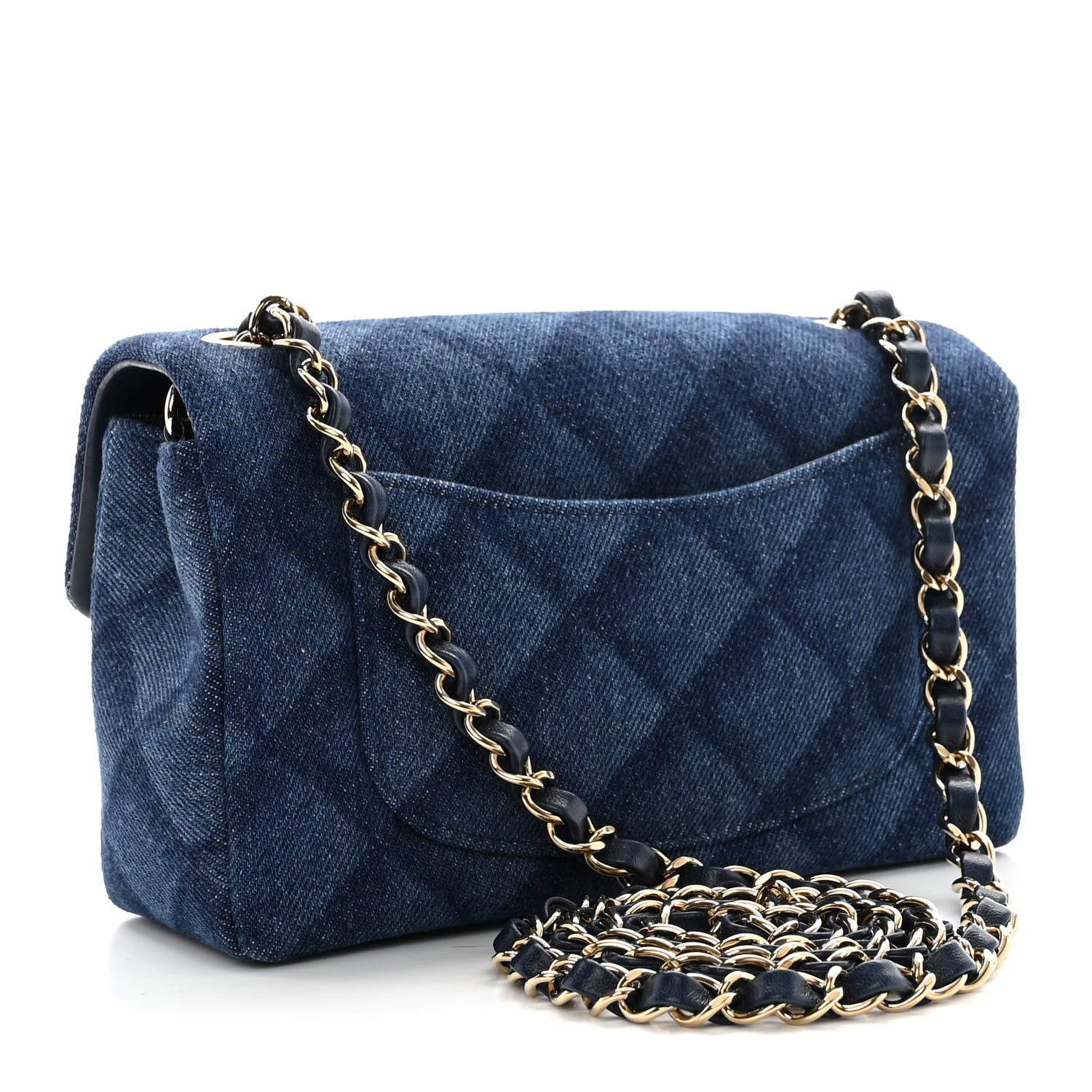 Chanel Printed Denim Quilted Mini Rectangular Flap Dark Blue 3 of 11
