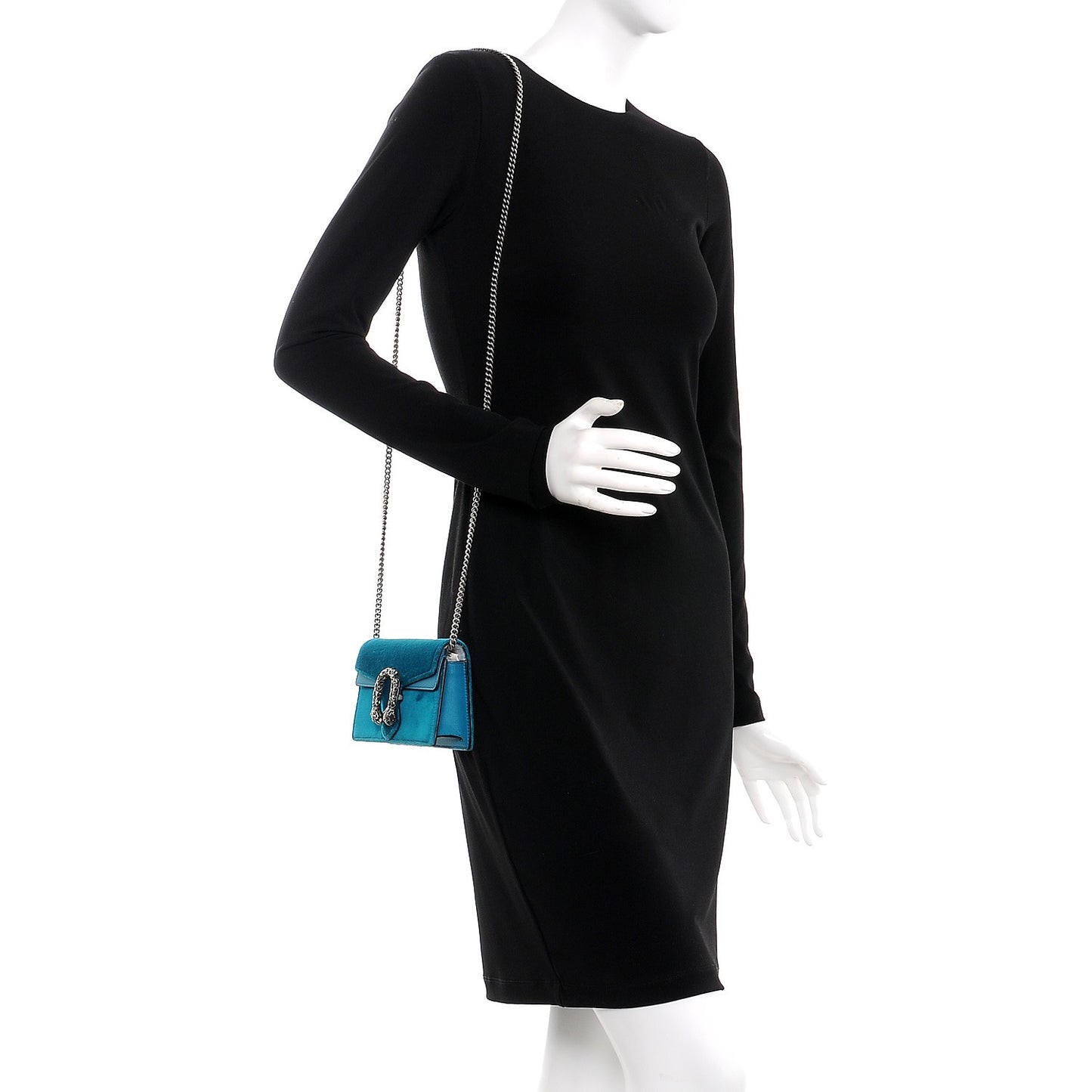 Velvet Super Mini Dionysus Shoulder Bag Pavone Cyan