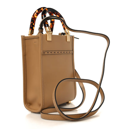 Fendi Vitello King Plexiglass Logo Embossed Mini Fendi Sunshine Shopper Tote Miele Scuro 3 of 10