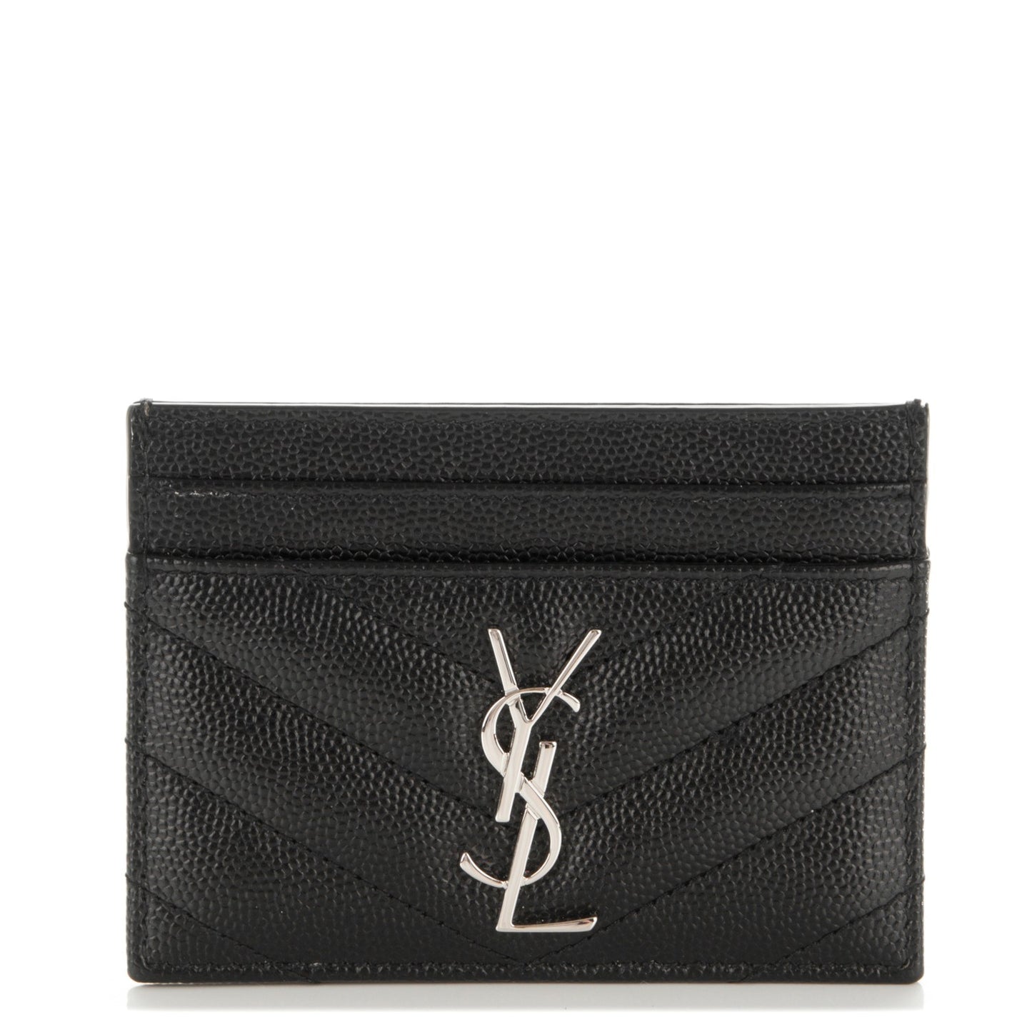 Grain De Poudre Matelasse Chevron Monogram Credit Card Case Black