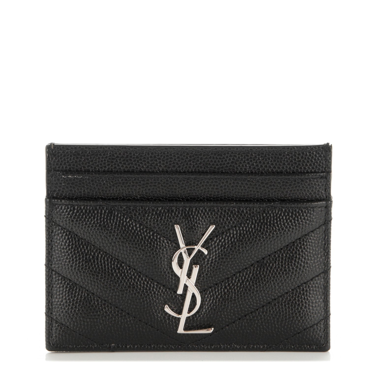 Saint Laurent Grain De Poudre Matelasse Chevron Monogram Credit Card Case Black 1 of 7