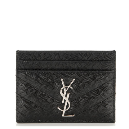 Saint Laurent Grain De Poudre Matelasse Chevron Monogram Credit Card Case Black 1 of 7