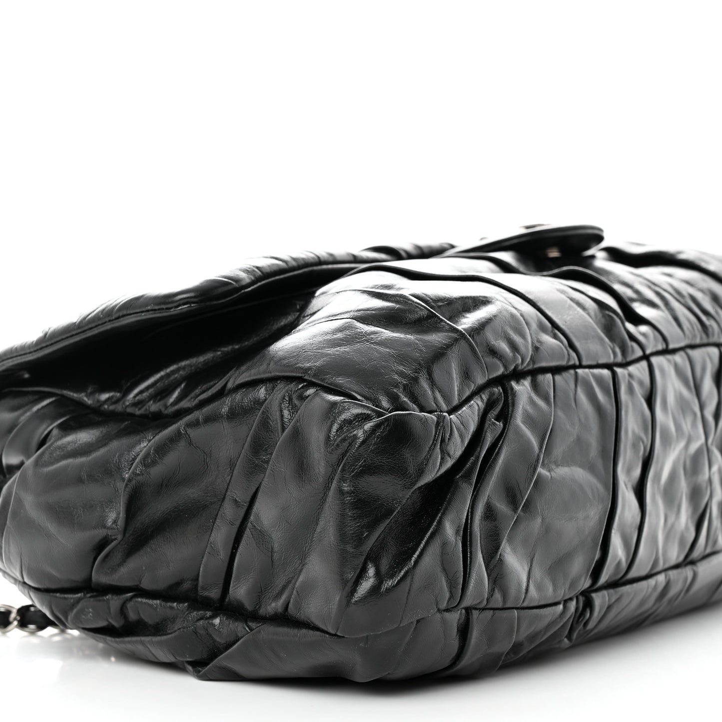 Glazed Calfskin Twisted Maxi Flap Black