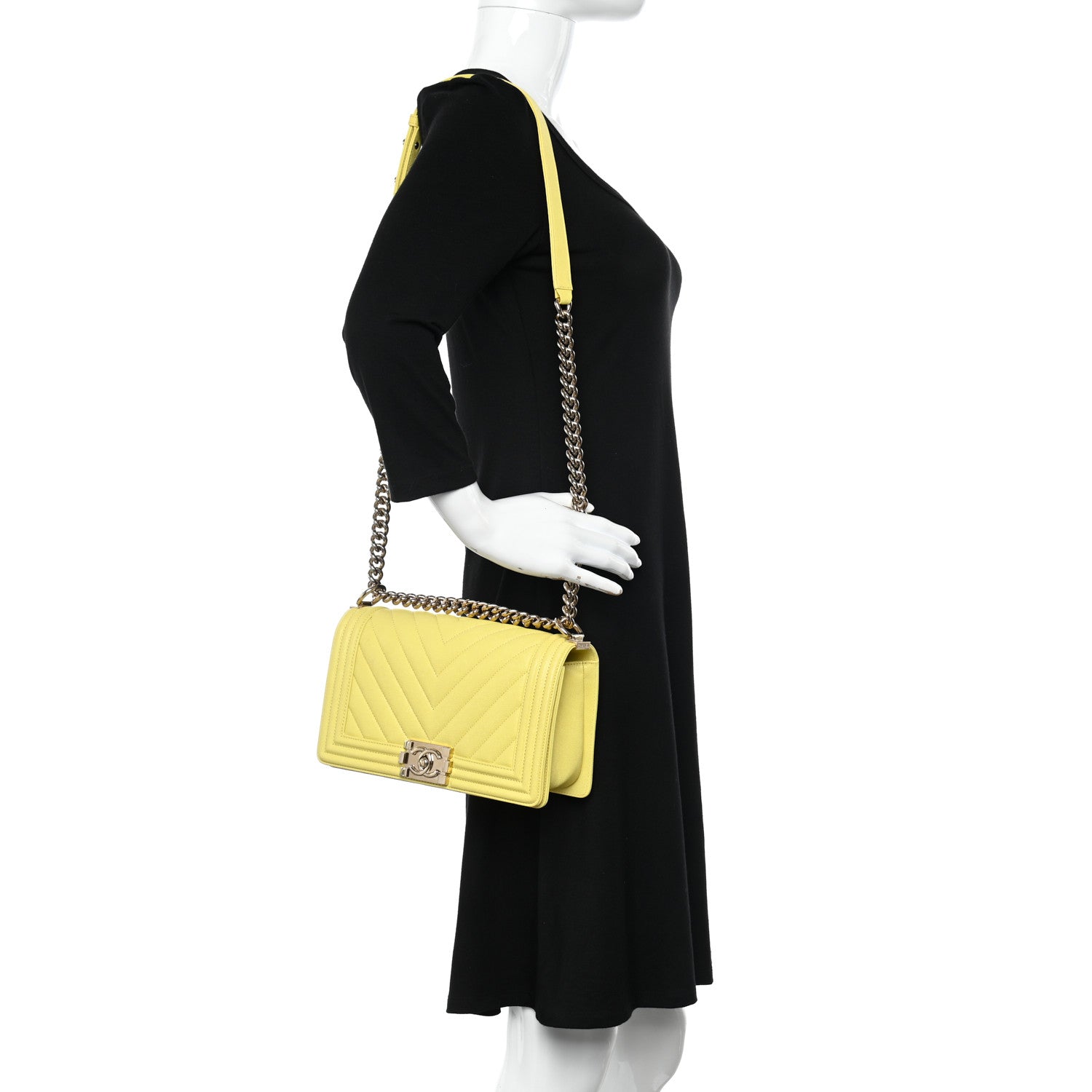 Chanel Caviar Chevron Quilted Medium Boy Flap Yellow 2 of 12