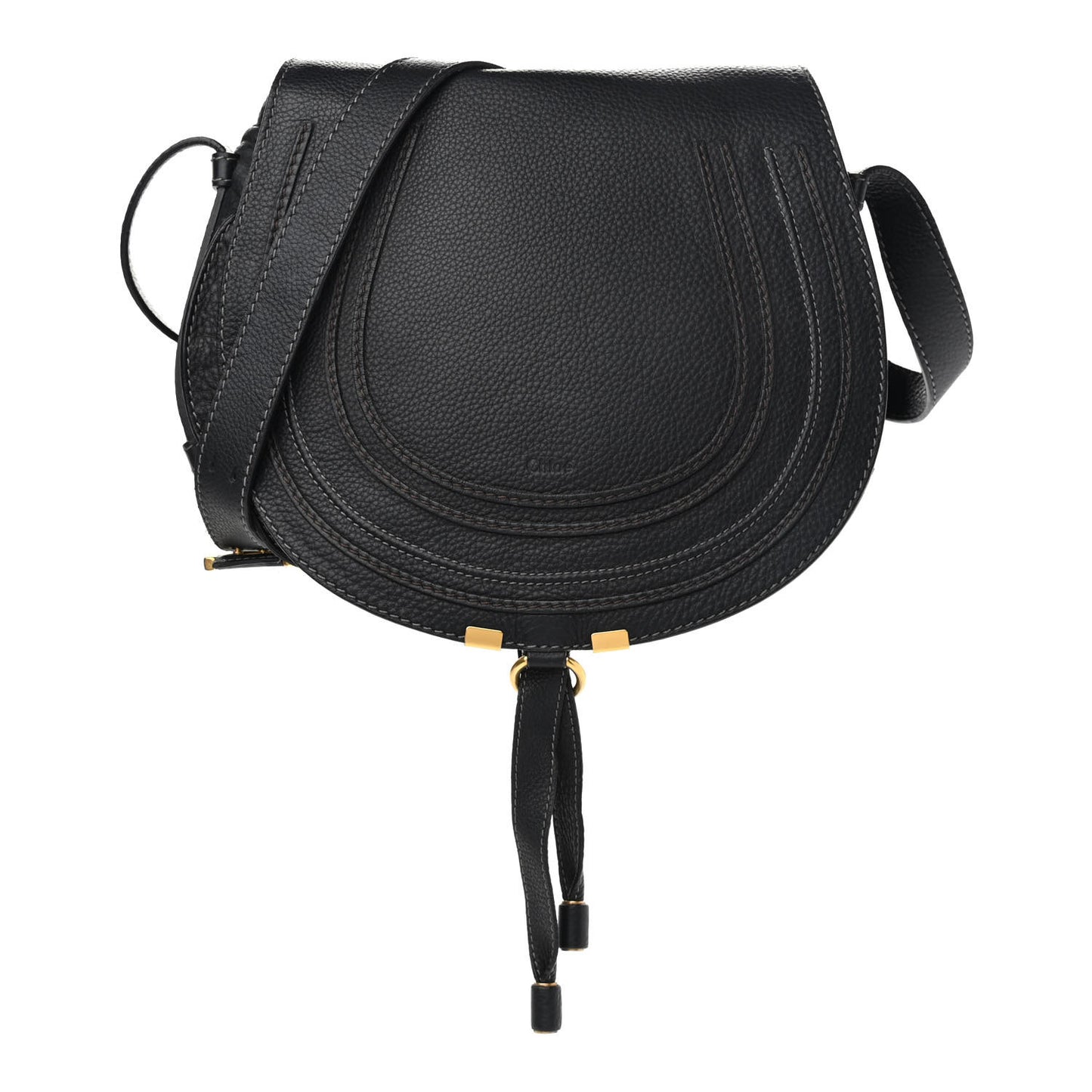 Calfskin Medium Marcie Round Crossbody Bag Black