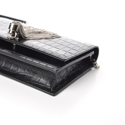 Saint Laurent Calfskin Crocodile Embossed Kate Monogram Tassel Chain Wallet Black 11 of 12