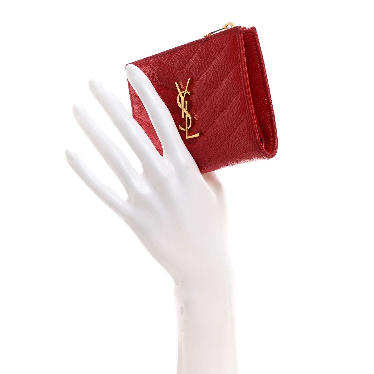 Saint Laurent Grain De Poudre Matelasse Chevron Monogram Zipped Card Case Bandana Red 2 of 8