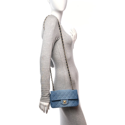 Chanel Washed Denim Quilted Mini Rectangular Flap Blue 2 of 11