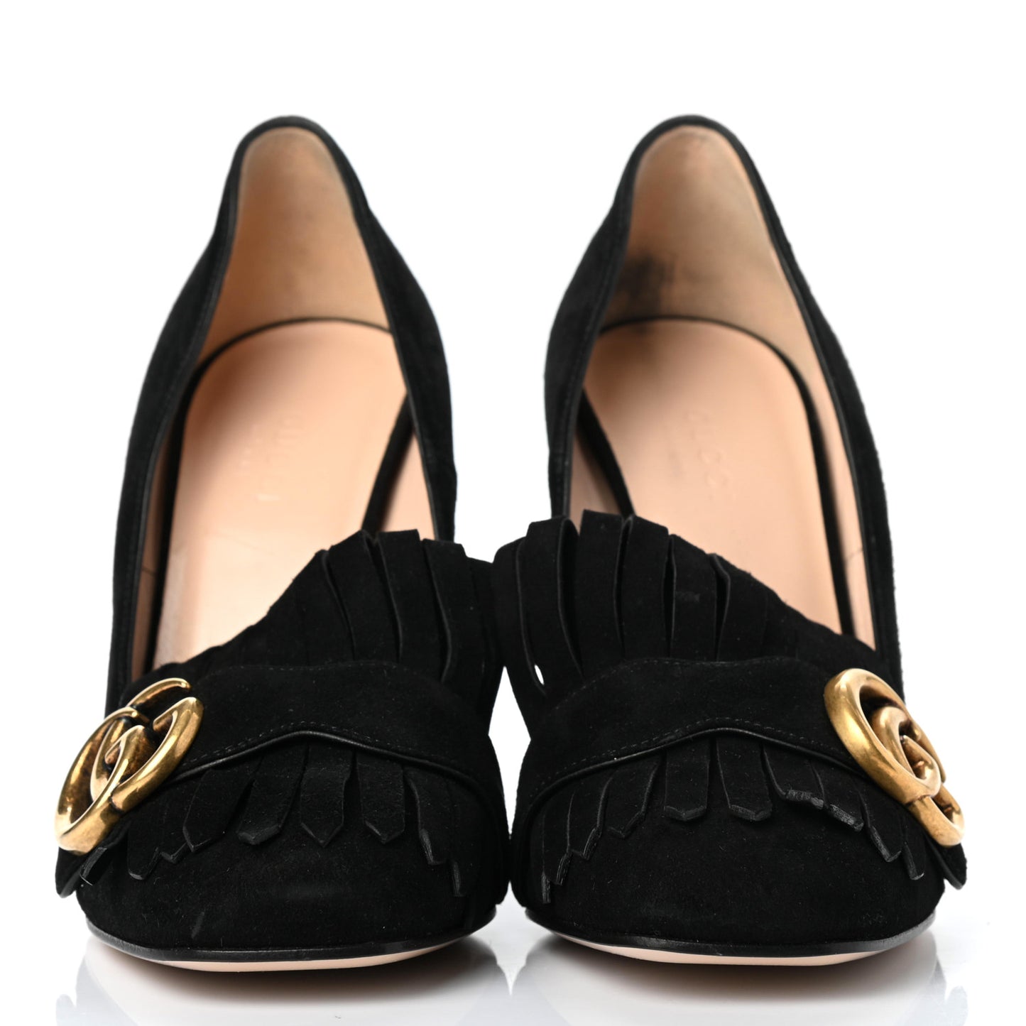 Kid Scamosciato GG Marmont Fringe 105mm Loafer Pumps 36 Black