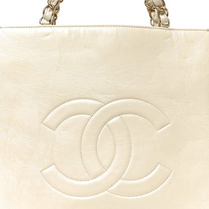 Chanel Shiny Aged Calfskin North South Shopping Bag White 8 of 11