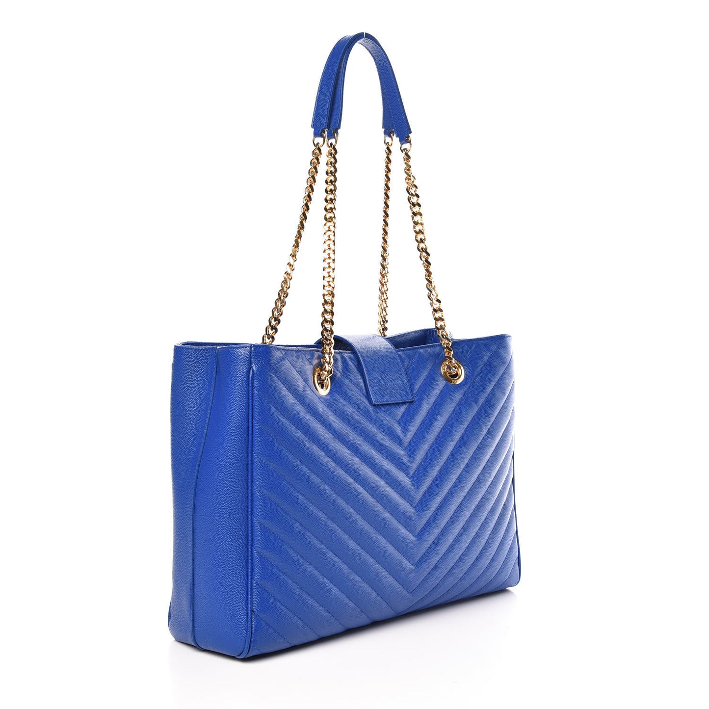Grain De Poudre Matelasse Chevron Monogram Shopping Bag Blue Majorelle