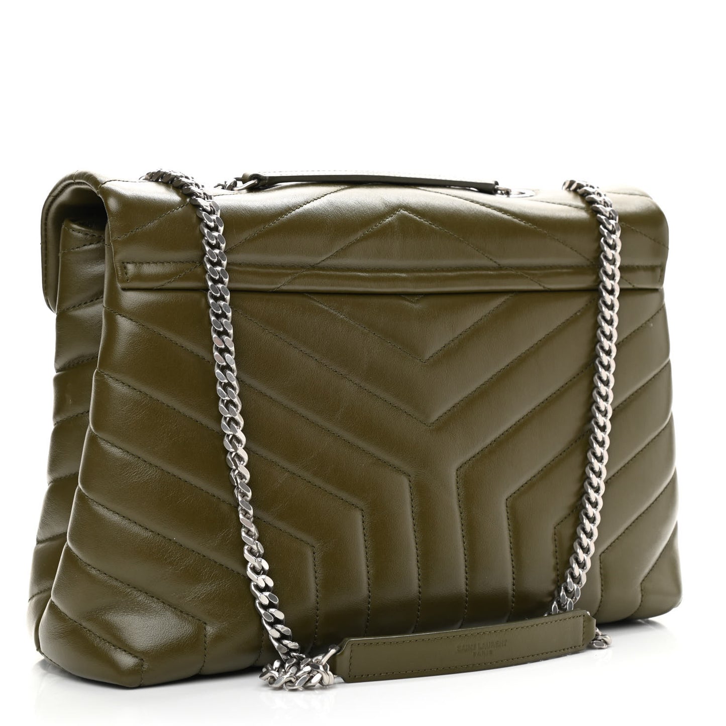 Calfskin Y Quilted Monogram Medium Loulou Chain Satchel Military Olive