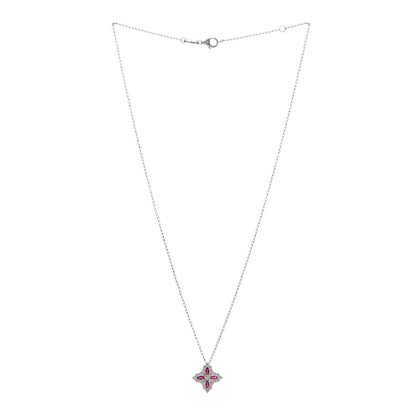 Roberto Coin 18K White Gold Diamond Ruby Princess Flower Pendant Necklace 3 of 7