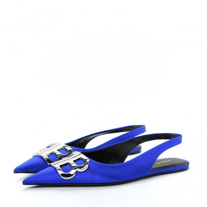Balenciaga Satin BB Knife Pointy Toe Slingback Flats 36 Bleu 3 of 11