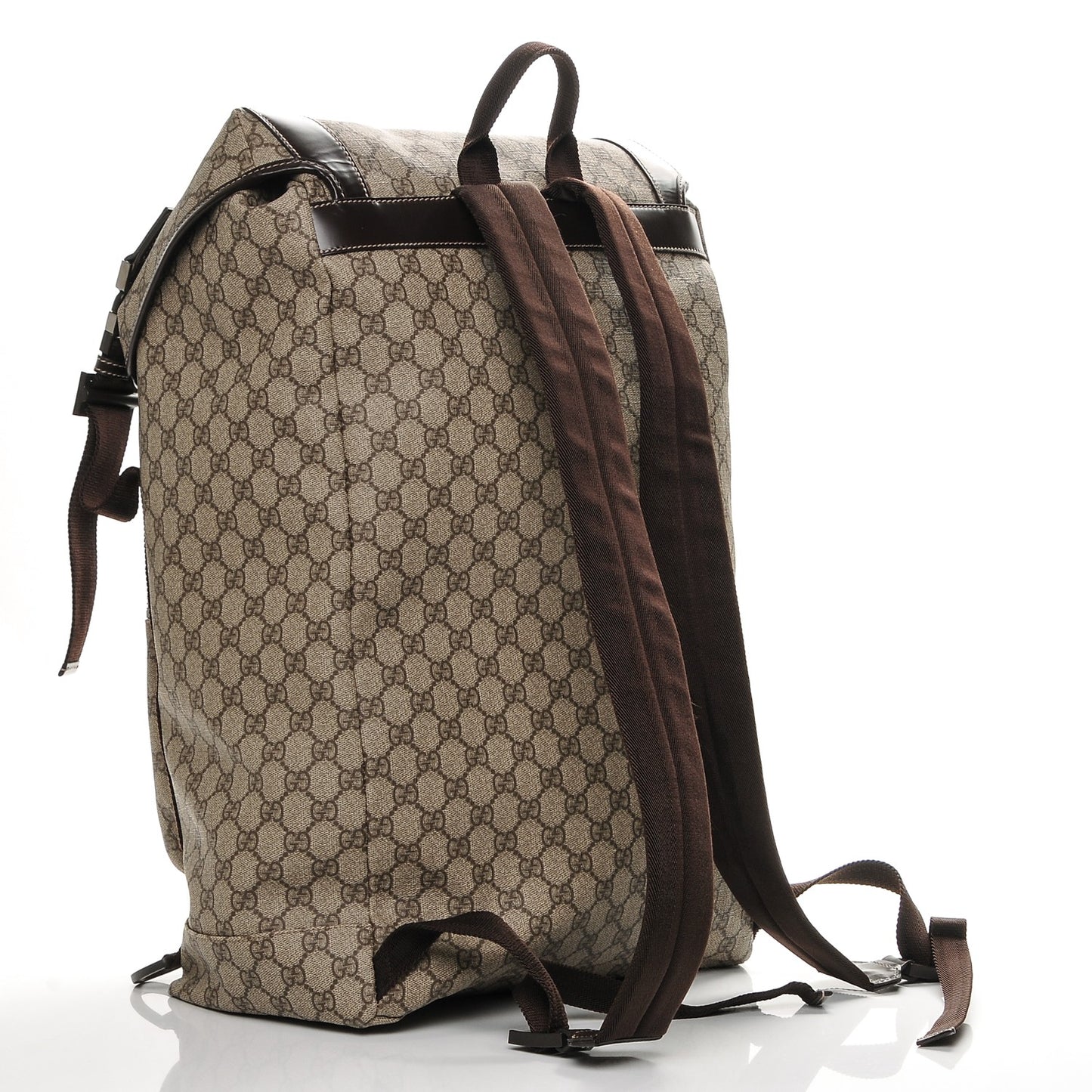 GG Supreme Monogram Large Interlocking G Double Buckle Backpack Dark Brown