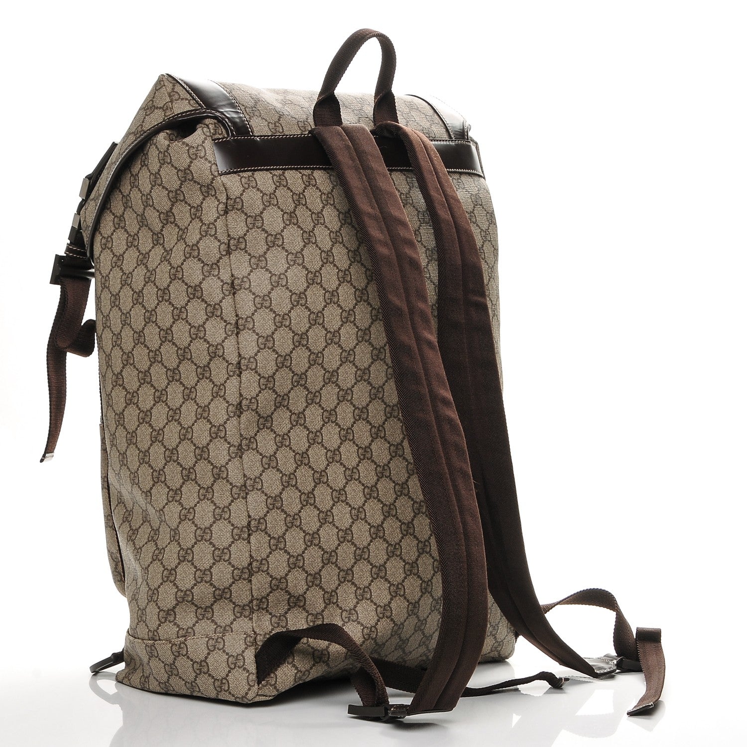 Gucci GG Supreme Monogram Large Interlocking G Double Buckle Backpack Dark Brown 3 of 8
