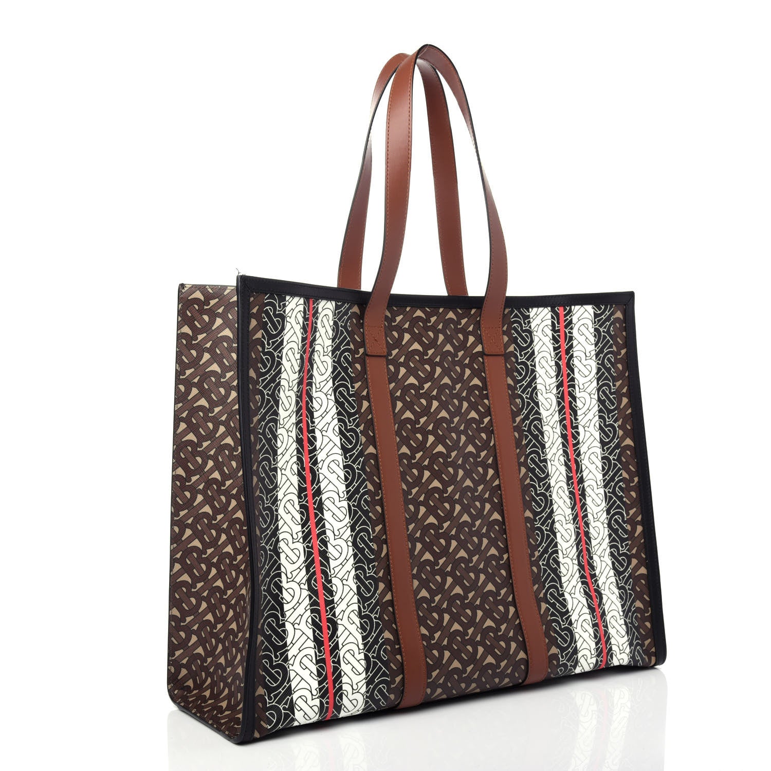 Burberry E-Canvas Monogram Stripe Book Tote Bridle Brown 3 of 10