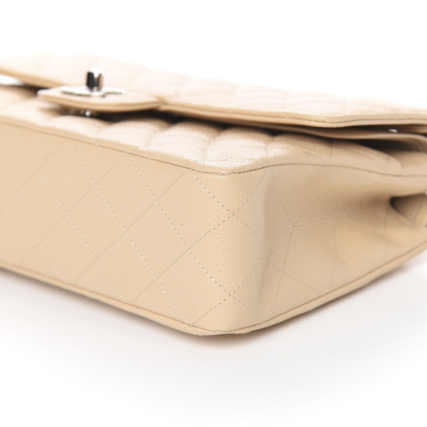 Caviar Quilted Medium Double Flap Beige Clair