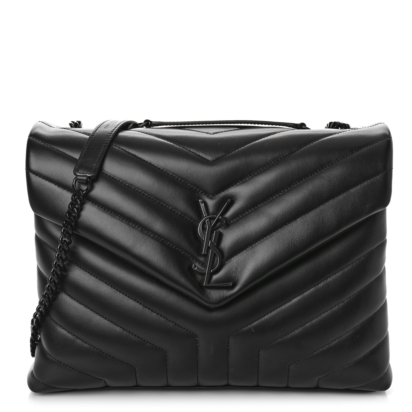 Calfskin Y Quilted Monogram Monochrome Medium Loulou Chain Satchel Black
