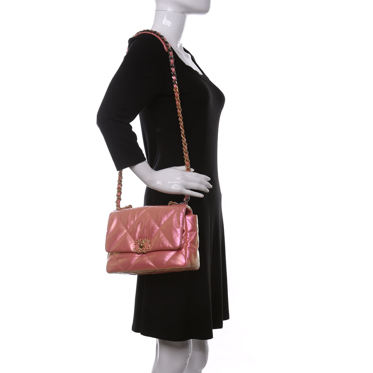 Iridescent Calfskin Quilted Medium Chanel 19 Flap Pink