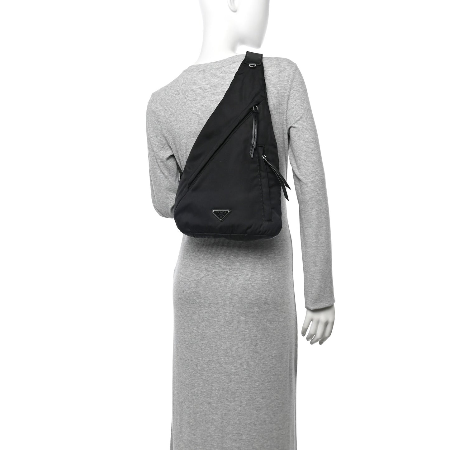 Re-Nylon Vitello Metal Triangle Logo Sling Backpack Black