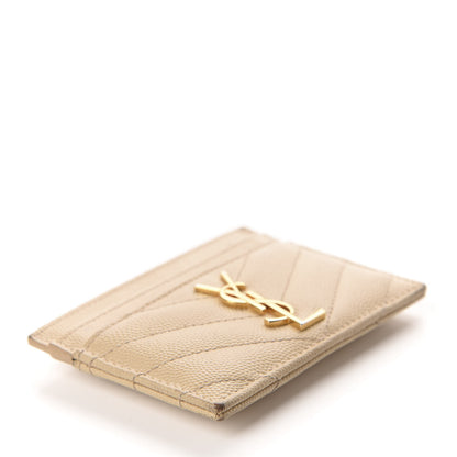 Saint Laurent Grain De Poudre Matelasse Chevron Monogram Credit Card Case Nude Powder 4 of 11
