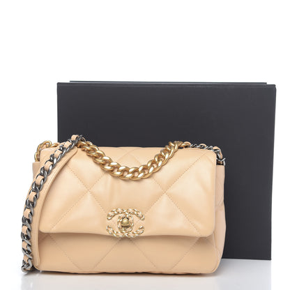 Chanel Shiny Goatskin Quilted Medium Chanel 19 Flap Beige 11 of 11