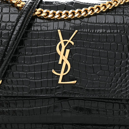 Saint Laurent Calfskin Crocodile Embossed Medium Monogram Sunset Black 8 of 10