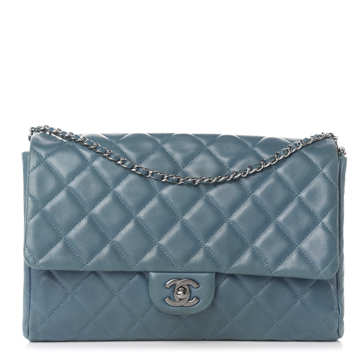Lambskin Quilted Clutch With Chain Flap Turquoise