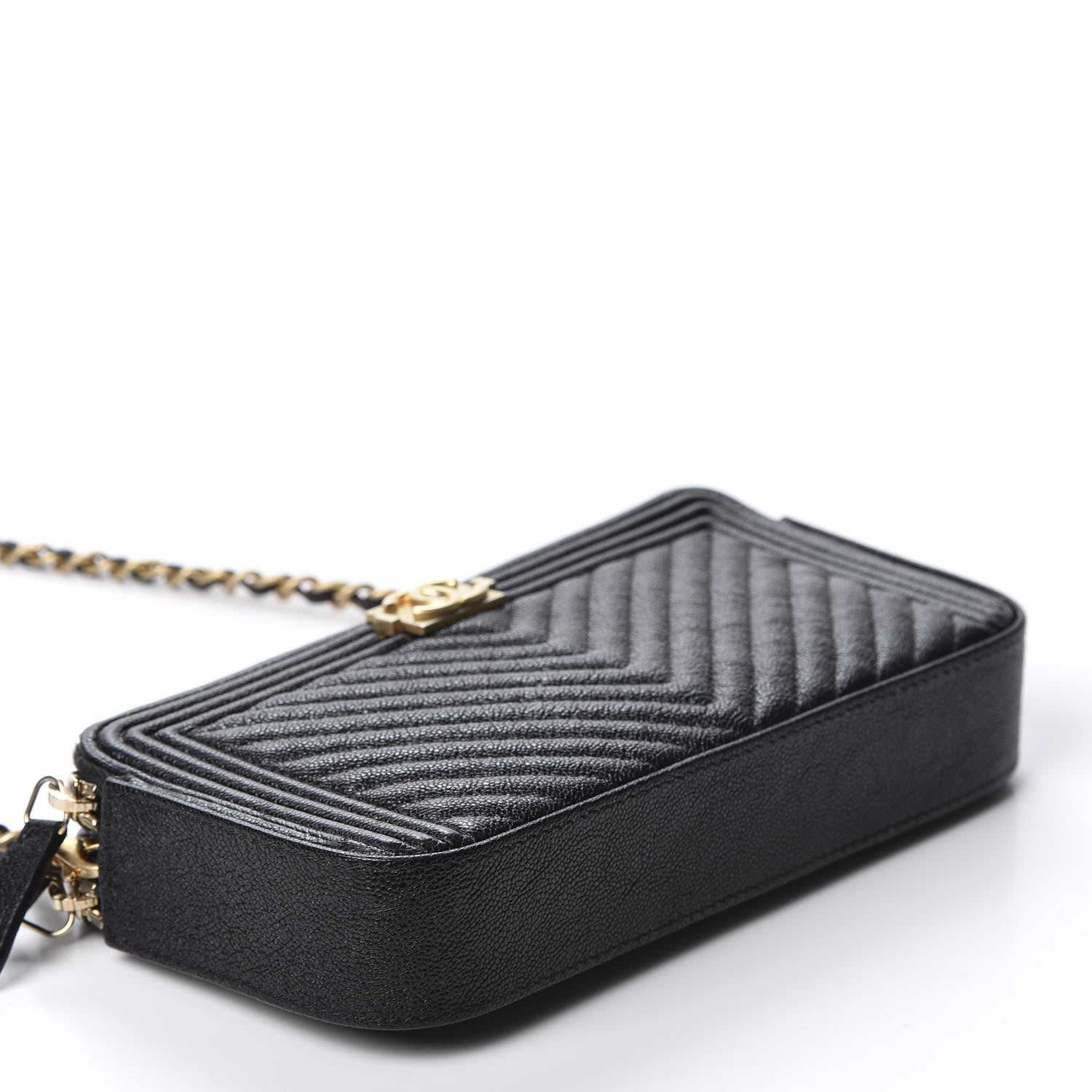Chanel Caviar Chevron Small Boy Clutch With Chain Black 3 of 12