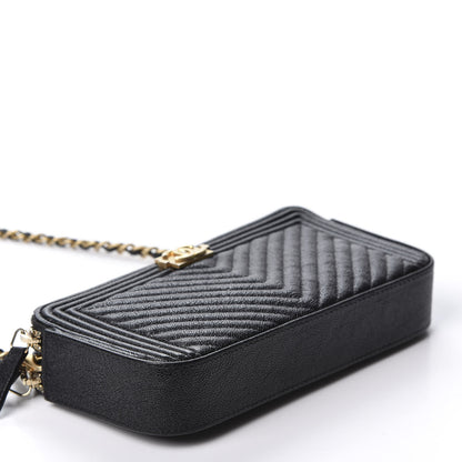 Chanel Caviar Chevron Small Boy Clutch With Chain Black 3 of 12