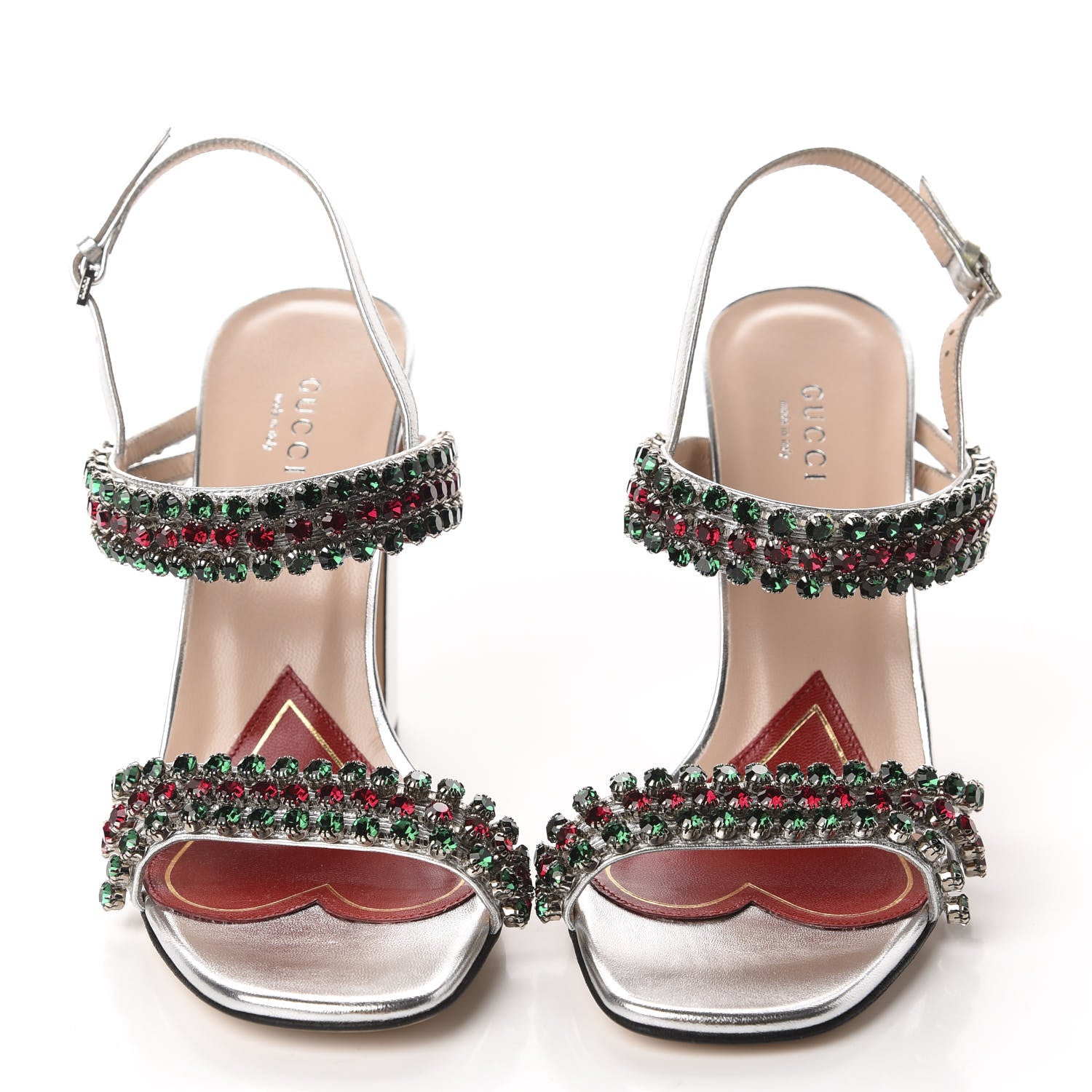 Gucci Nappa Silk Crystal Bertie High Heel Sandals 37 Argento 2 of 11