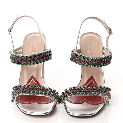 Gucci Nappa Silk Crystal Bertie High Heel Sandals 37 Argento 2 of 11