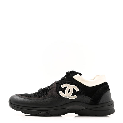 Chanel Mesh Suede Grained Calfskin Womens CC Sneakers 40.5 Black White 1 of 12