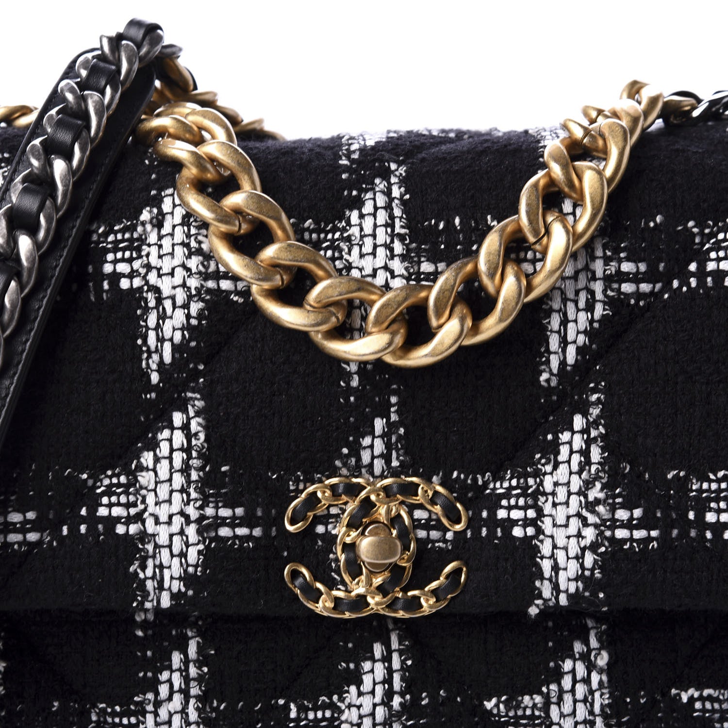 Chanel Tweed Quilted Large 19 Flap Black White 11 of 12