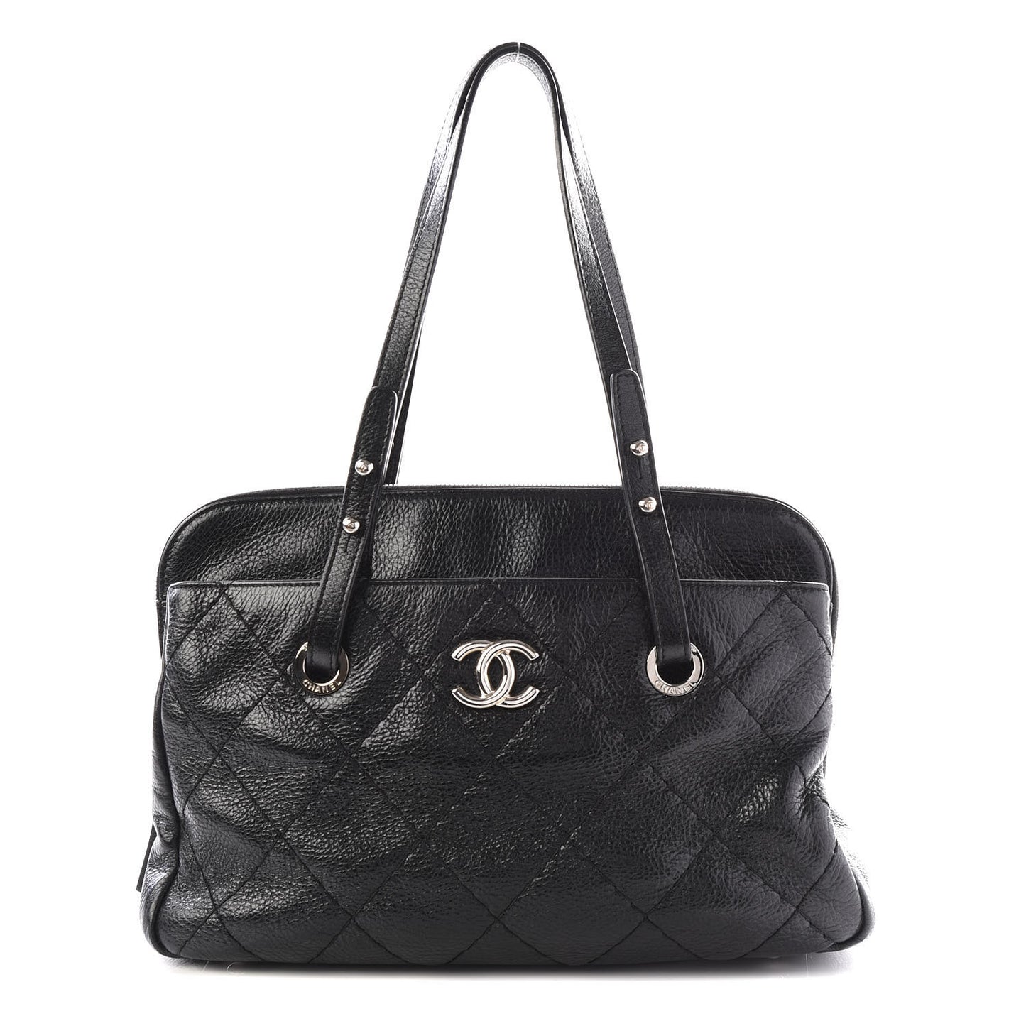 Glazed Calfskin On the Road Zip Tote Black