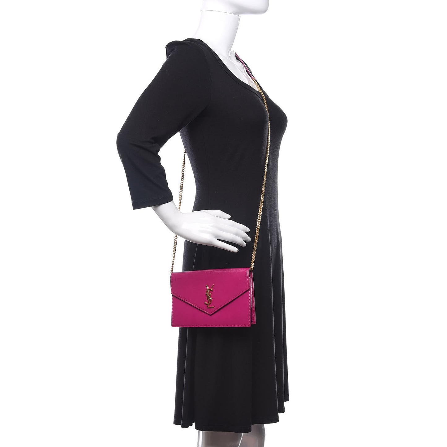 Textured Patent Monogram Envelope Chain Wallet Electric Pink