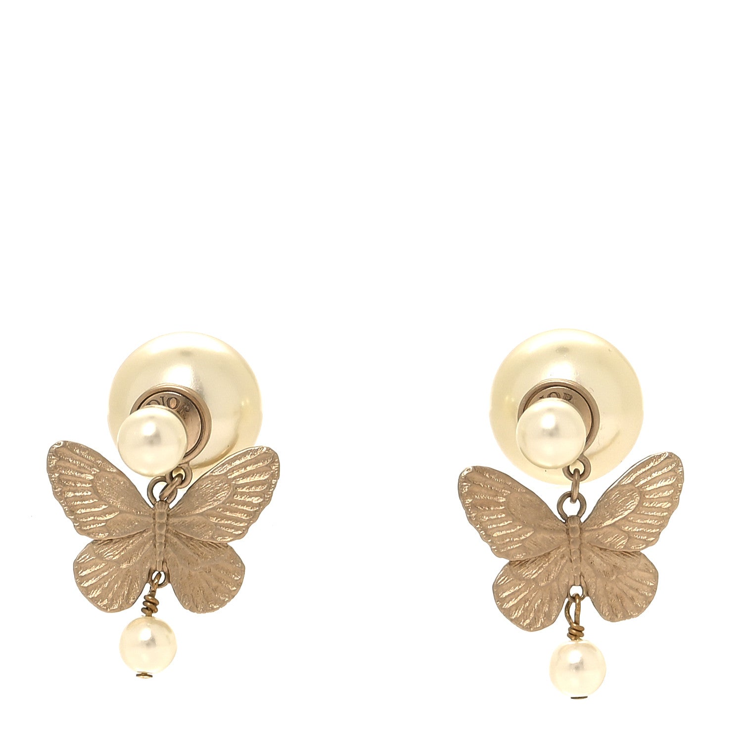 Christian Dior Pearl Butterfly Tribal Earrings Gold 1 of 4