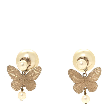 Christian Dior Pearl Butterfly Tribal Earrings Gold 1 of 4