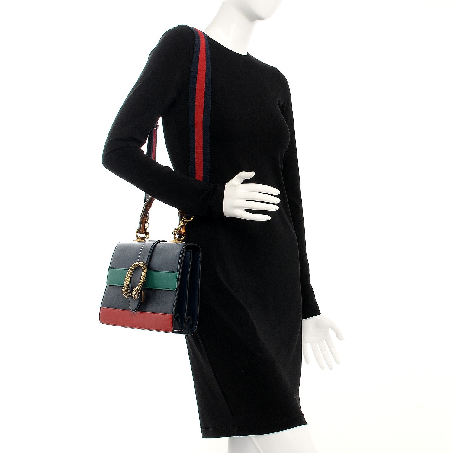 Gucci Moon Calfskin Bamboo Web Medium Dionysus Top Handle Bag Blue Emerald Hibiscus Red 2 of 8